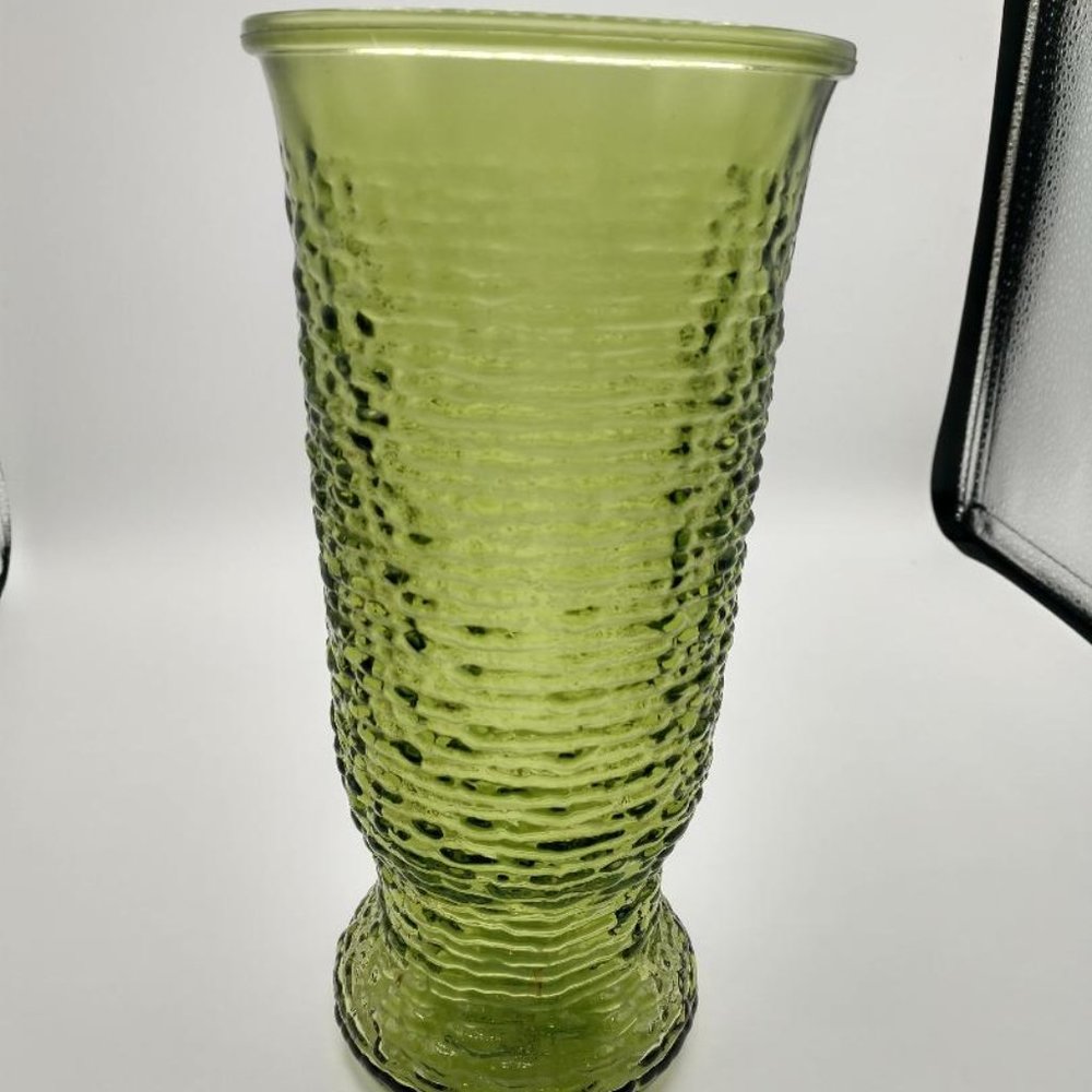 Vintage Napco Cleveland Co. Crinkle Textured Green Glass Vase